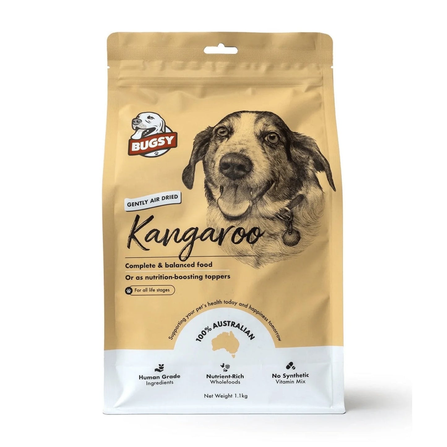 Bugsy's Dog food package kangaroo protein 1.1kg