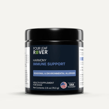 Four Leaf Rover Harmony Immune Support supplement container on a white background