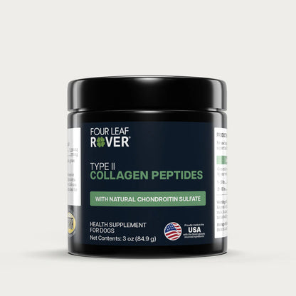 Four Leaf Rover Type II Collagen Peptides container on a white background